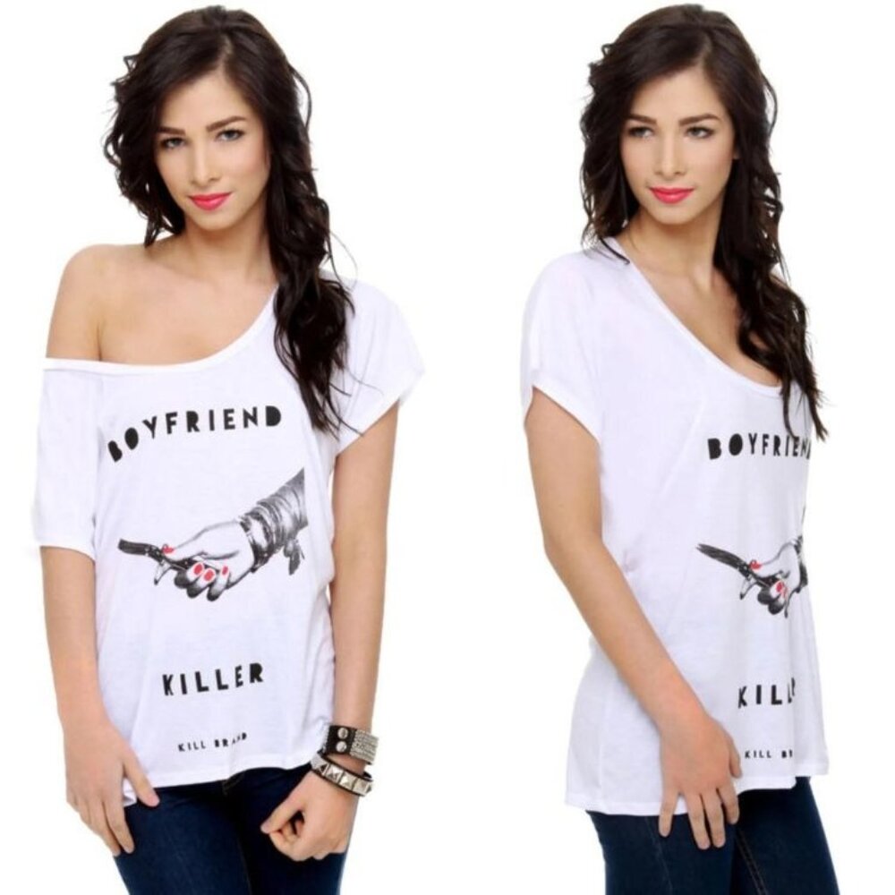 Lulus Kill Brand Boyfriend Killer White Oversized Distressed Graphic T-Shirt S